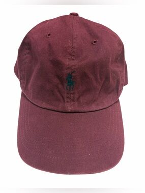Vintage Polo Ralph Lauren Burgundy Adjustable Leather Strapback Baseball Hat Cap